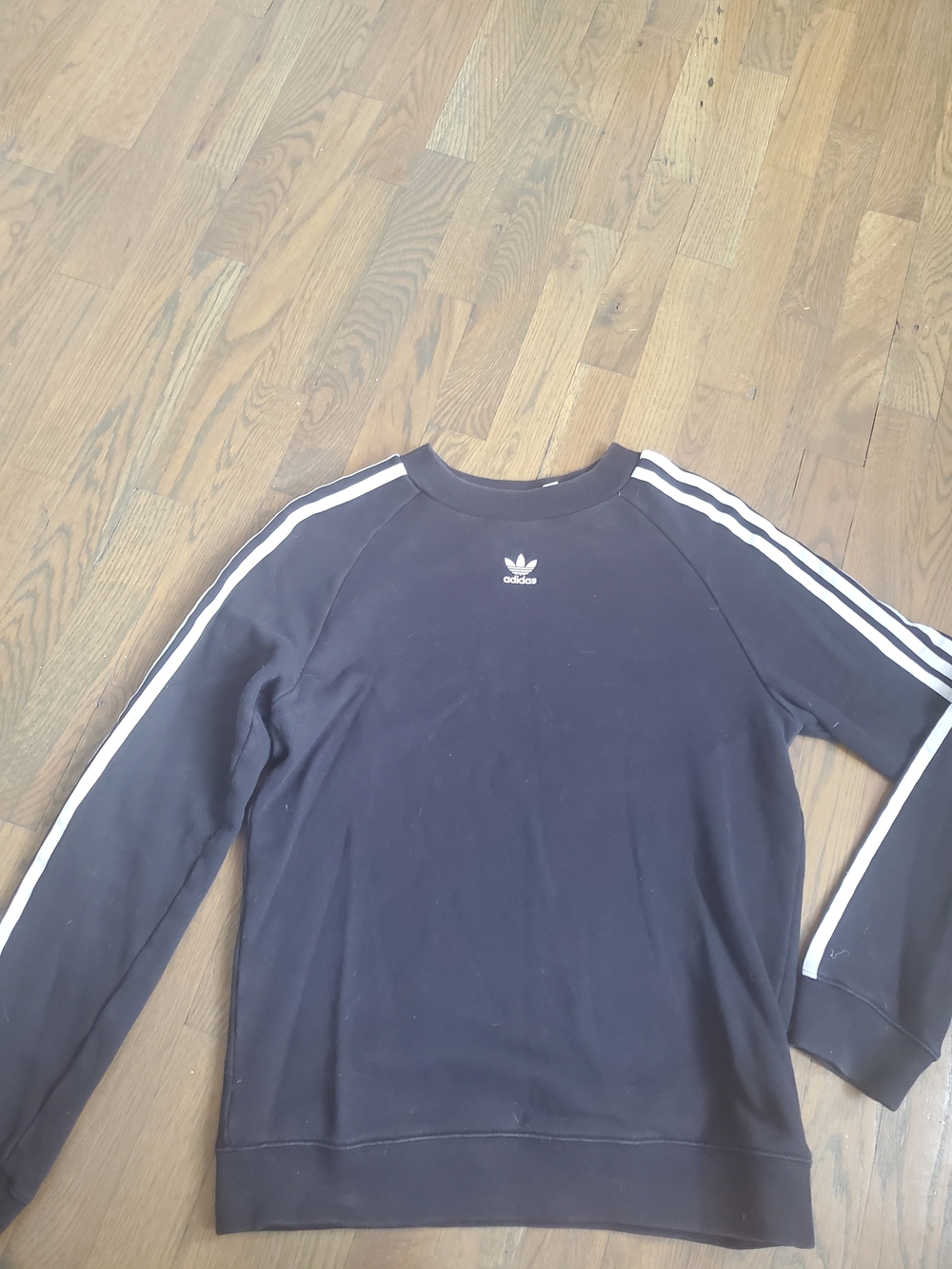 Women's Adidas Black Crewneck Sweatshirt with White Stripes